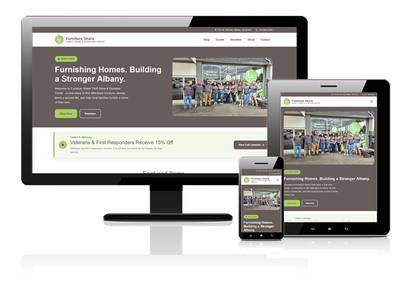 Furniture Share Thrift Store & Donation Center website displayed across desktop, tablet and mobile devices, demonstrating the responsive design and consistent user experience across screen sizes.